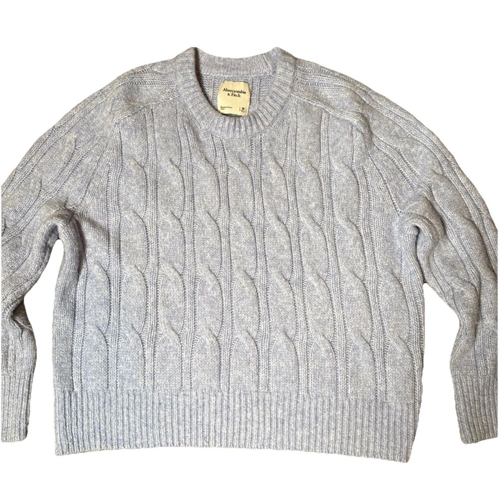 Abercrombie & Fitch Women's Cable Knit Boxy Sweater Sz Medium Blue Chunky Y2K